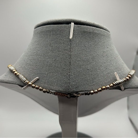 Vintage Napier Silver Tone Spiral Beaded with Bronze Beads Cross Flower Necklace - Picture 5 of 12